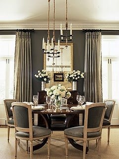 dining room, grey, gray, dark walls, tan, neutral, color science, decor