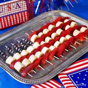 Fourth of July, seasonal party, Independence Day food ideas, flag fruit kabobs