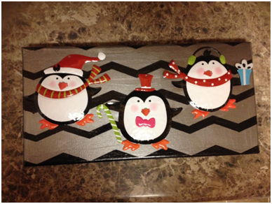 FrogTape, DIY Wall Art, makeover, how-to, tutorial, chevron art, holiday penguins