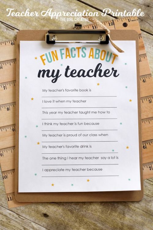 Fun facts about my teacher printable