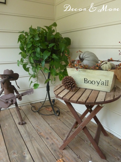 Front Porch refreshed for fall - DIY Boo planter