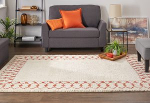 Chained Border Area rug in coral, Laguna Collection, Mohawk Home