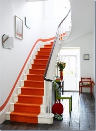 MohawkHomescapes.com, Orange home design, Orange color showcase, warm and vibrant orange, orange staircase