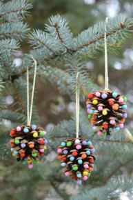 kid-friendly crafts winter break - pine cone ornaments - Mohawk Home - onelittleproject.com